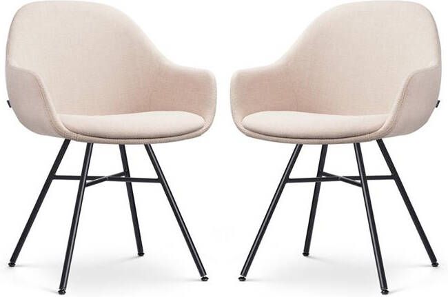 Nolon Noa-Mae Eetkamerstoelen Set van 2 Beige Zwarte Poten