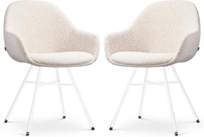 Nolon Noa-Mae Eetkamerstoelen Set van 2 Bouclé Beige Witte Poten