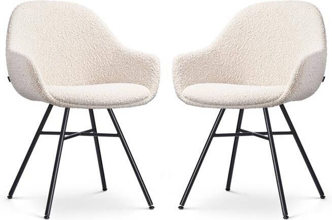 Nolon Noa-Mae Eetkamerstoelen Set van 2 Bouclé Beige Zwarte Poten