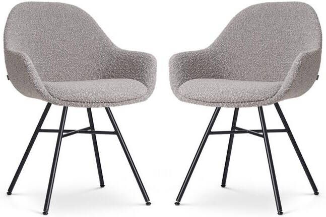Nolon Noa-Mae Eetkamerstoelen Set van 2 Bouclé Taupe Zwarte Poten