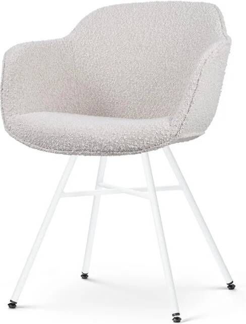 Nolon Noa-Mare Eetkamerstoel Bouclé Beige Armleuning Witte Poten
