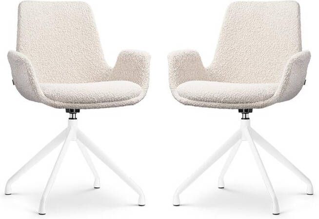 Nolon Nola-Eef Draaibare Eetkamerstoelen Bouclé Beige Wit 2x