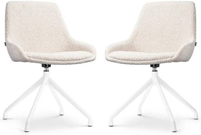 Nolon Nola-Isa Draaibare Eetkamerstoelen Bouclé Beige Wit 2x