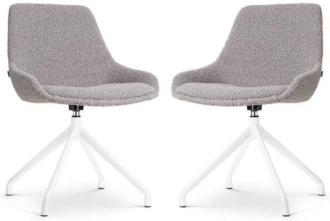 Nolon Nola-Isa Draaibare Eetkamerstoelen Bouclé Taupe Wit 2x