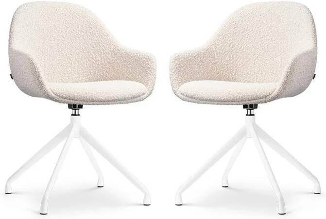 Nolon Nola-Mae Draaibare Eetkamerstoelen Bouclé Beige Wit 2x