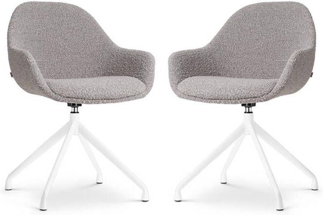 Nolon Nola-Mae Draaibare Eetkamerstoelen Bouclé Taupe Wit 2x