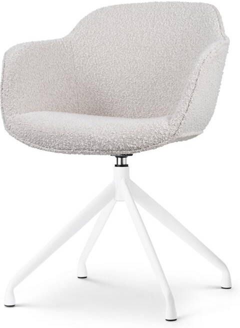 Nolon Nola-Mare Draaibare Eetkamerstoel Bouclé Beige Witte Poten