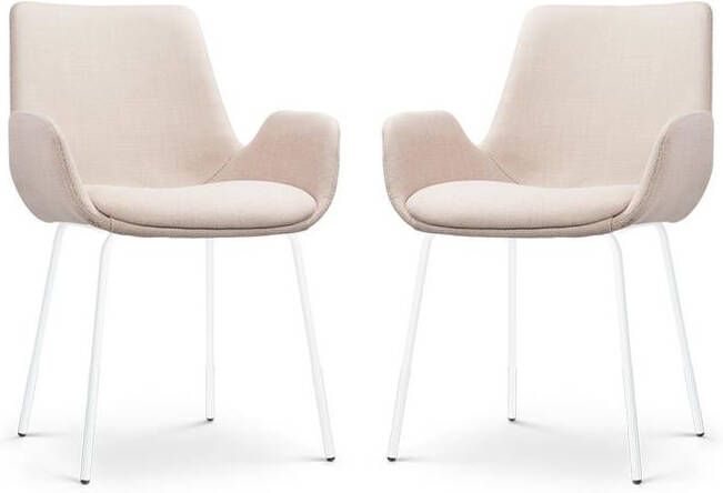 Nolon Nora-Eef Eetkamerstoelen Set van 2 Beige Witte Poten