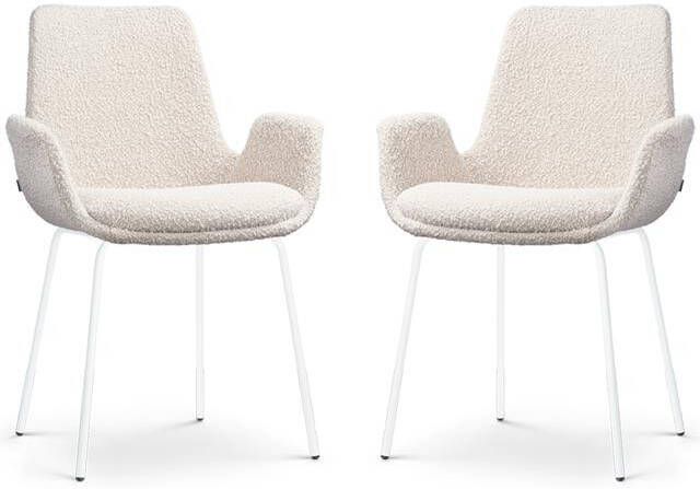Nolon Nora-Eef Eetkamerstoelen Set van 2 Bouclé Beige Witte Poten