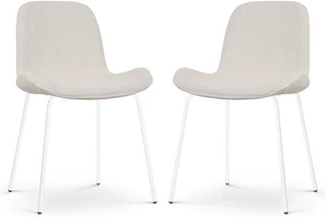 Nolon Nora-Fé Eetkamerstoelen Set van 2 Rib Crème Witte Poten