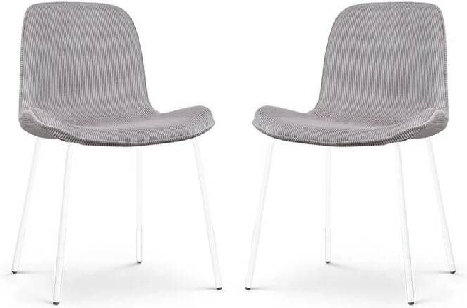 Nolon Nora-Fé Eetkamerstoelen Set van 2 Rib Warm Grijs Witte Poten