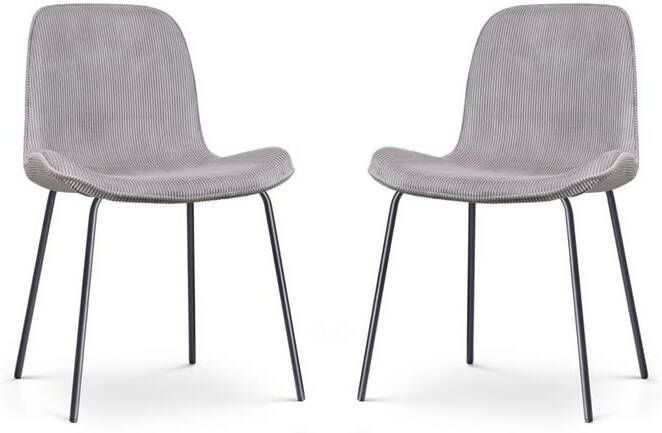 Nolon Nora-Fé Eetkamerstoelen Set van 2 Rib Warm Grijs Zwarte Poten