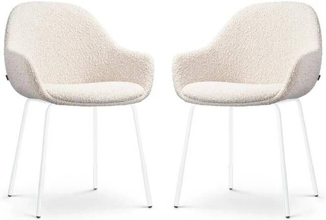 Nolon Nora-Mae Eetkamerstoelen Set van 2 Bouclé Beige Witte Poten