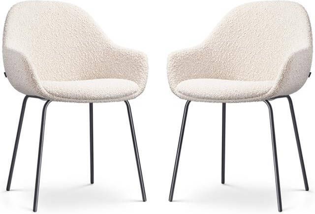 Nolon Nora-Mae Eetkamerstoelen Set van 2 Bouclé Beige Zwarte Poten