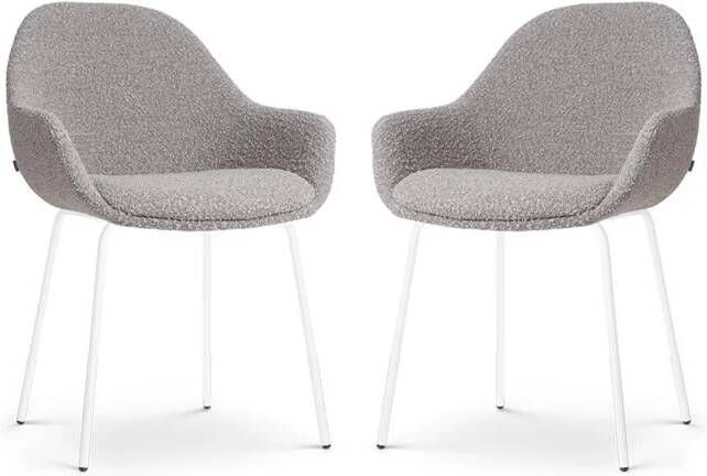 Nolon Nora-Mae Eetkamerstoelen Set van 2 Bouclé Taupe Witte Poten