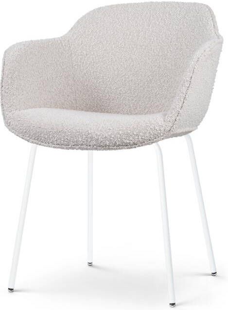 Nolon Nora-Mare Eetkamerstoel Bouclé Beige Armleuning Witte Poten