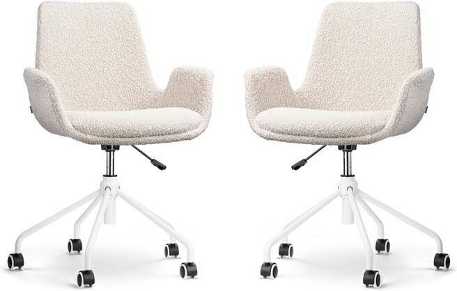 Nolon Nout-Eef Bureaustoelen Set van 2 Bouclé Beige Wit Onderstel