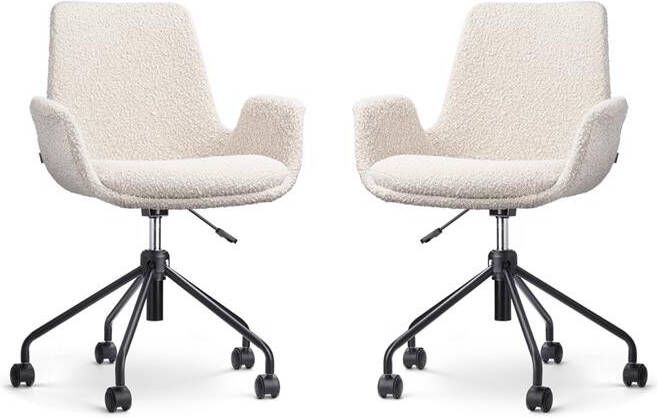 Nolon Nout-Eef Bureaustoelen Set van 2 Bouclé Beige Zwart