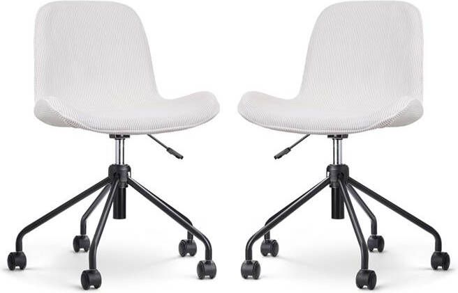 Nolon Nout-Fé Bureaustoelen Set van 2 Rib Crème Zwart Onderstel