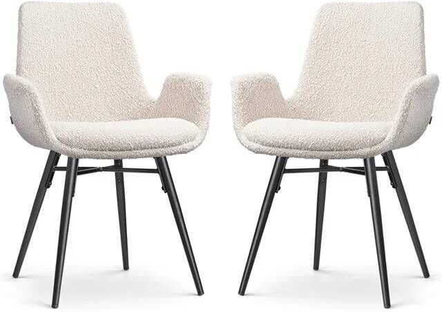 Nolon Nova-Eef Eetkamerstoelen Set van 2 Bouclé Beige Zwarte Poten