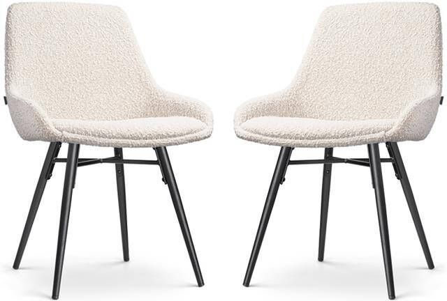 Nolon Nova-Isa Eetkamerstoelen Set van 2 Bouclé Beige Zwarte Poten