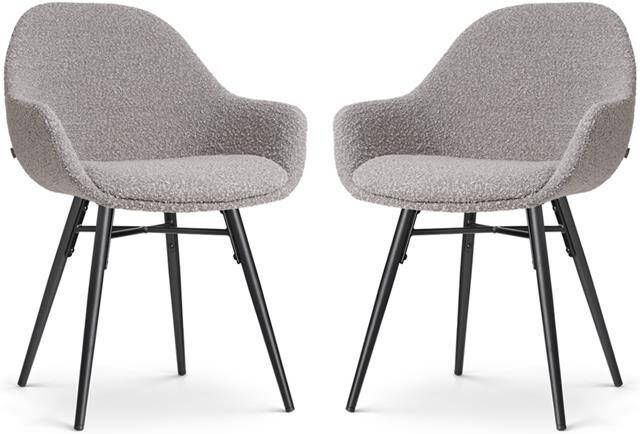 Nolon Nova-Mae Eetkamerstoelen Set van 2 Bouclé Taupe Zwarte Poten