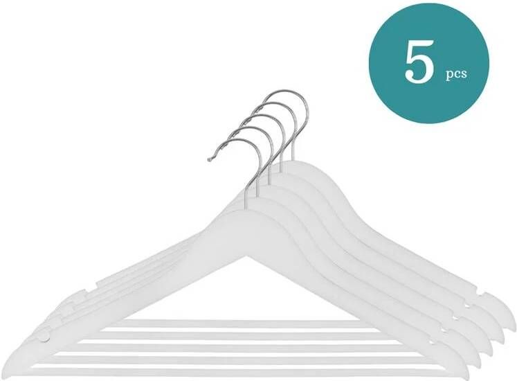 Nordix Kledinghangers Set 5 Stuks Wit Hout Kleerhangers