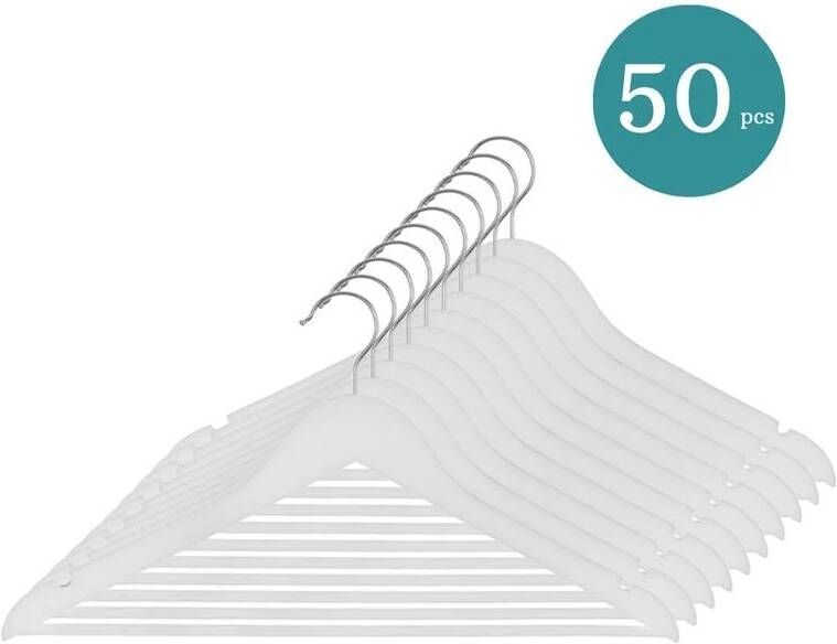 Nordix Kledinghangers Set 50 stuks Wit Hout Kleerhangers