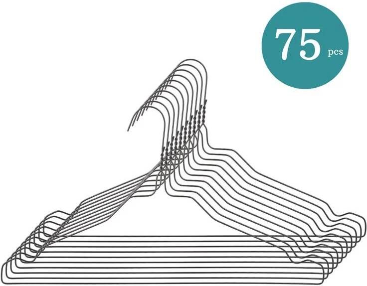 Nordix Kledinghangers Set 75 Stuks Metaal Zwart Draadhanger Kleerhangers
