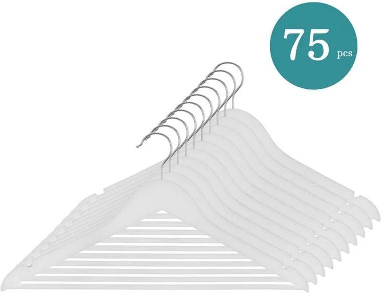 Nordix Kledinghangers Set 75 stuks Wit Hout Kleerhangers