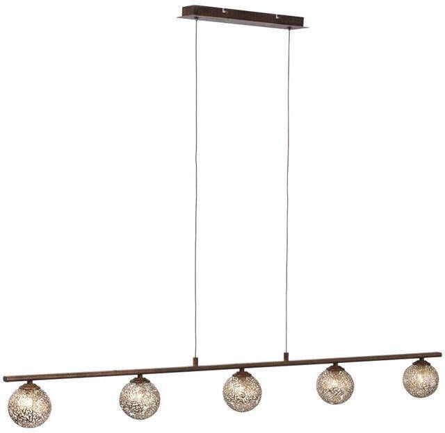 Paul Neuhaus kreta Art Deco Hanglamp voor boven de eettafel | in eetkamer 5 lichts L 1320 mm Roestbruin Woonkamer | Slaapkamer | Keuken