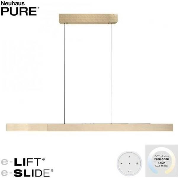 Lamponline Paul Neuhaus Hanglamp e-Lift + e-Slide L 120-200 cm mat goud