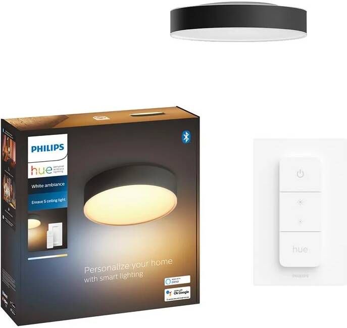 Philips Hue Enrave plafondlamp warm tot koelwit licht zwart 26cm 1 dimmer switch - Foto 2