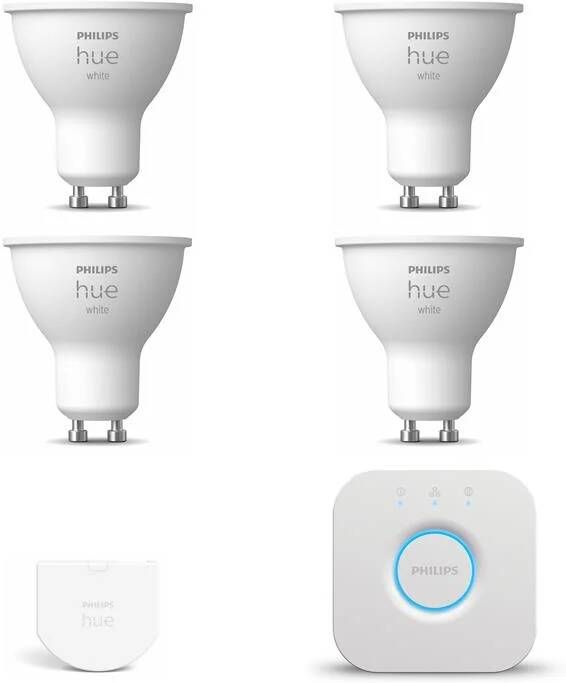 Philips Hue Starterspakket White Gu10 4 Lampen Wall Switch Bridge