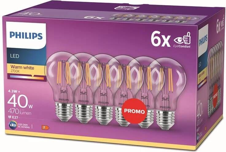 Philips LED filament standaard lamp helder niet dimbaar (6-pack) E2…