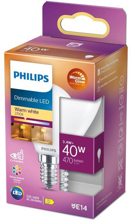 Philips Ledlamp Peertje D4 5cm Dimbaar Warm Wit E14 3 4w