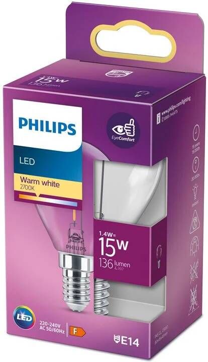 Philips LED Kogellamp Transparant 15 W E14 warmwit licht