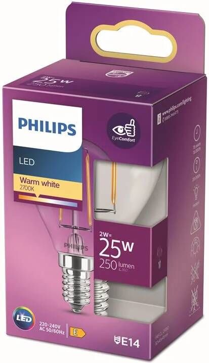 Philips LED Kogellamp Transparant 25 W E14 warmwit licht