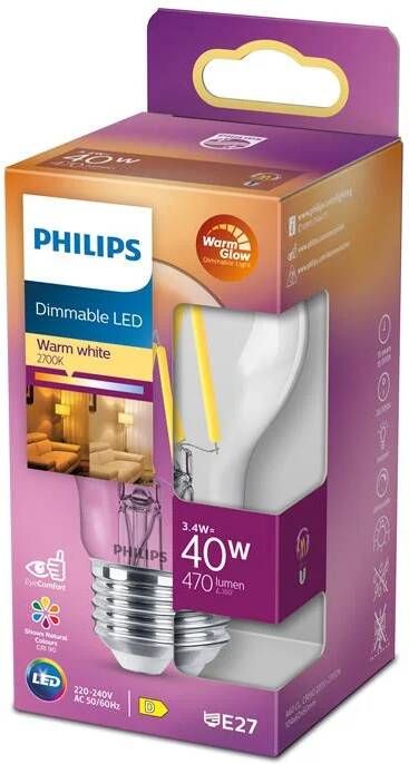 Philips Ledfilamentlamp Peertje Classic D6cm Dimbaar Warm Wit E27 3 4w