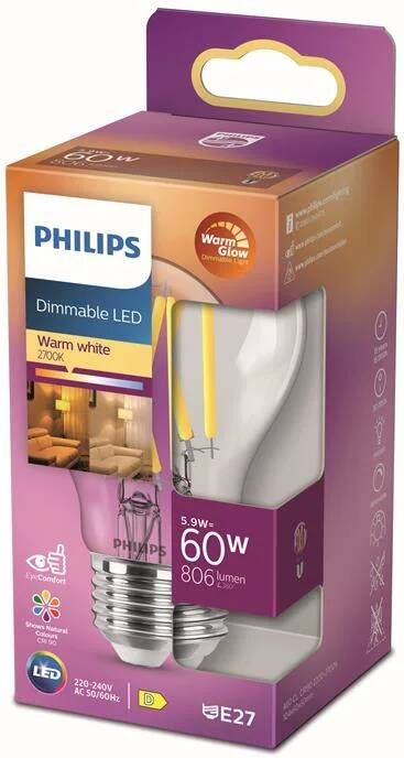 Philips Ledfilamentlamp Peertje Classic D6cm Dimbaar Warm Wit E27 5 9w