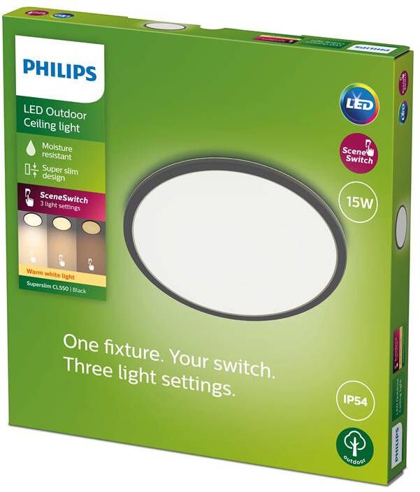 Philips Plafondlamp Superslim Zwart ⌀25cm 15w