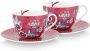 PiP Studio set van cappuccino tassen met onderbordje flower festival dark pink 280ml roze kop en schotel - Thumbnail 2