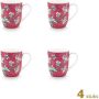 Pip Studio Flower Festival Mokken met Oor Donkerroze Porselein Set van 4 145ml - Thumbnail 2