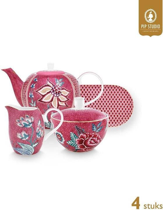 Pip Studio Theeset Flower Festival Roze Set van 4