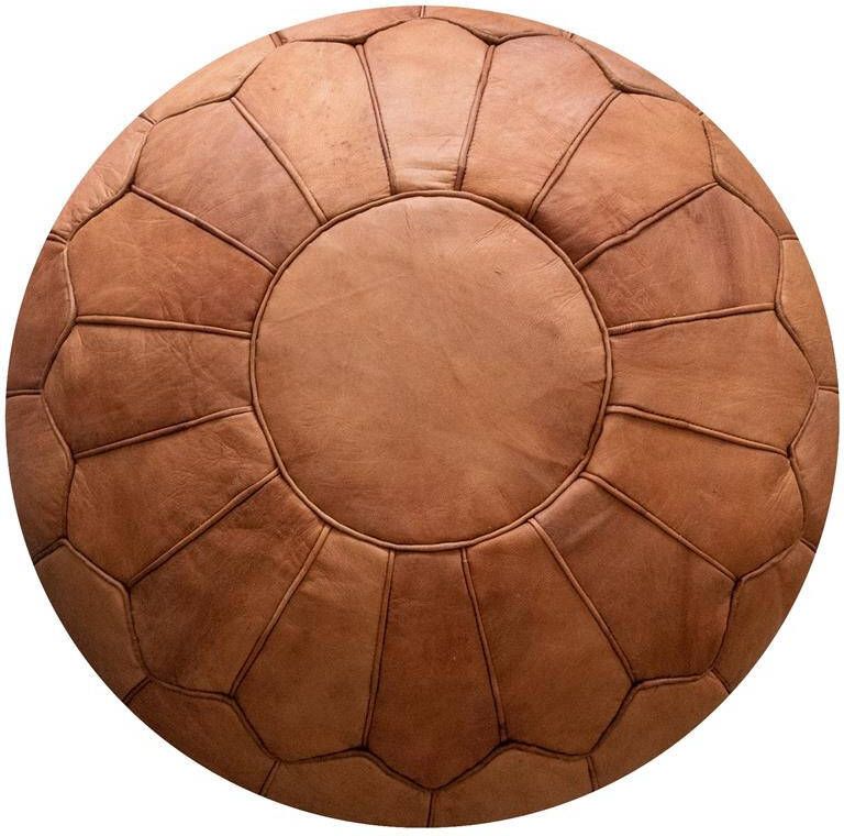 Poufs&Pillows Leren Poef (XL) Cognac bruin Handgemaakt Ronde poef Ø55 x 35cm Gevuld geleverd