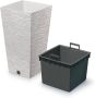 Prosperplast Plantenpot bloempot buiten kunststof creme beige Eco wood look D26 x H50 cm - Thumbnail 2