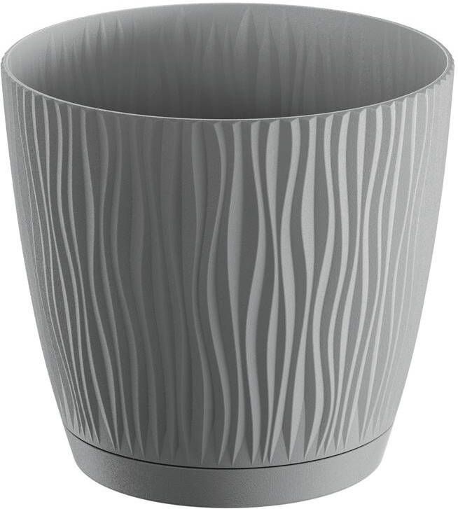 Prosperplast Stijlvolle kunststof plantenpot bloempot dia 17 cm hoogte 16 cm Waves steengrijs voor binnen buiten