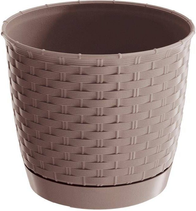 Prosperplast Ronde Gevlochten Plantenpot bloempot Kunststof Dia 22 Cm En Hoogte 19.5 Cm Taupe Plantenpotten