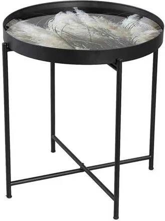 PTMD COLLECTION PTMD Marvin Bijzettafel Pampas Print H48 x Ø43 cm Metaal Zwart