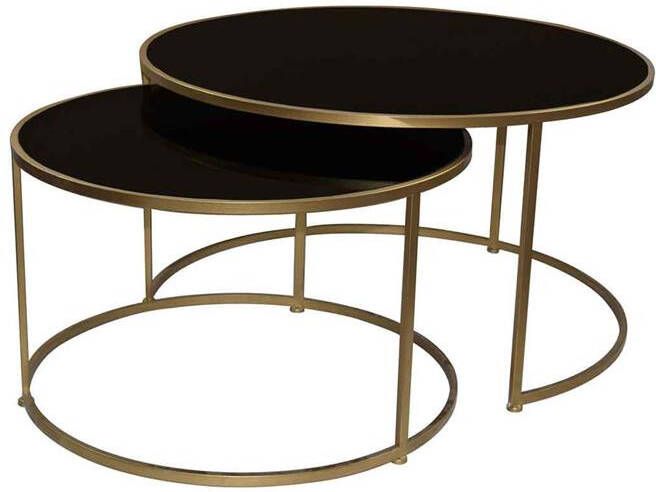 PTMD Miyo Salontafel 75x75x42 cm Glas|Ijzer Zwart Set van 2